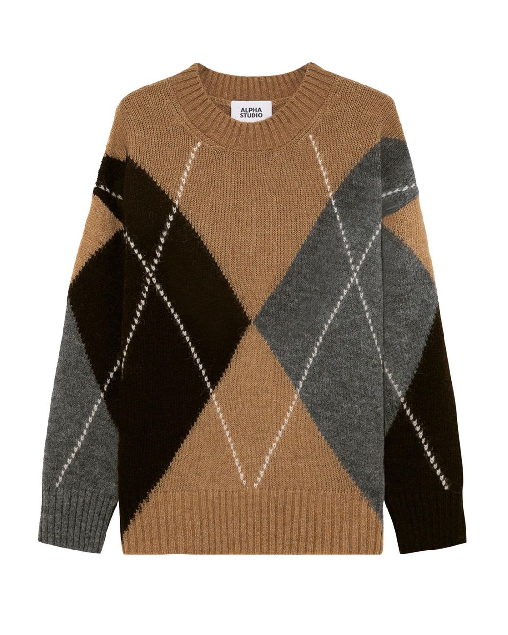Alpha Studio Multicolor Maglia Intarsio Rombi Marrone