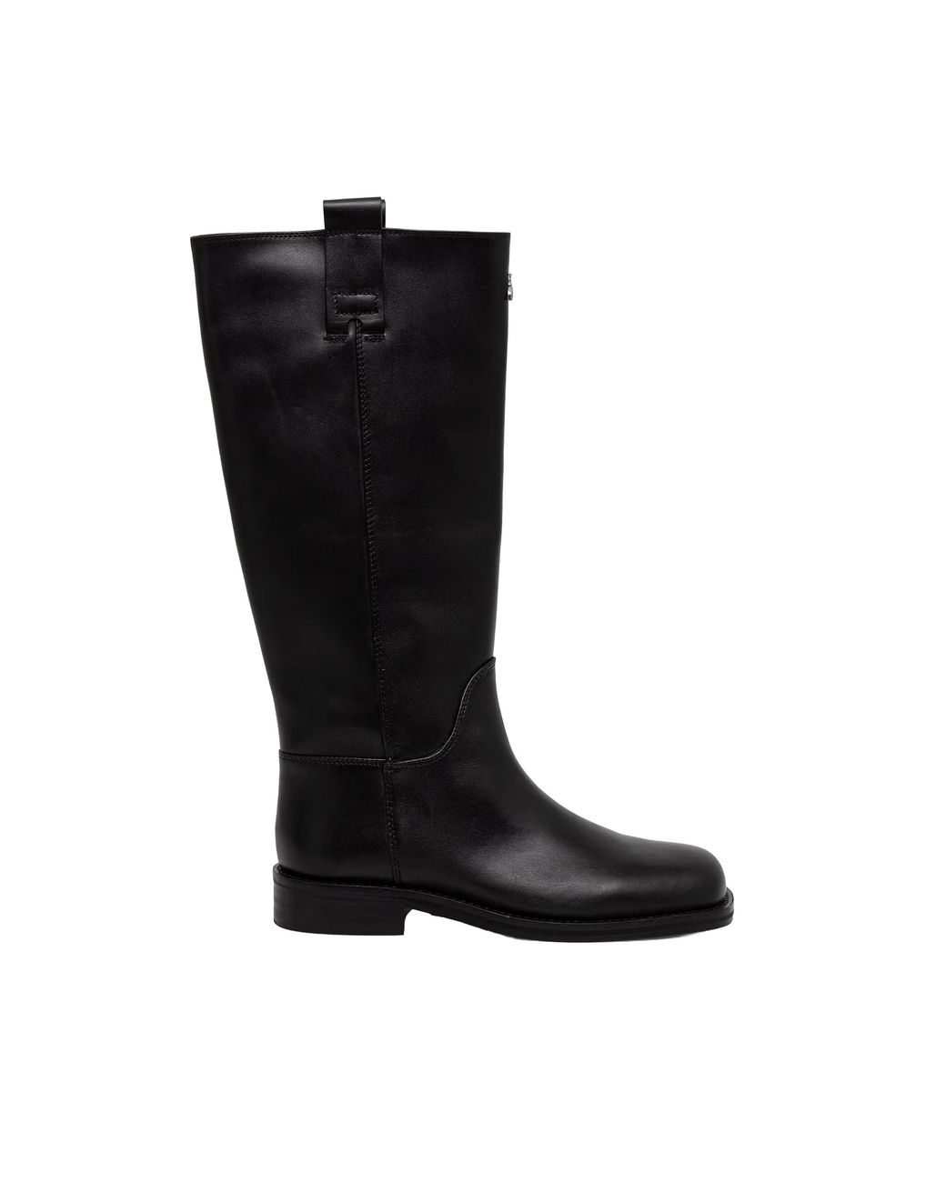 Patrizia Pepe Black Natural Leather Mid-Calf Boots With Side Zipper And Square Toe