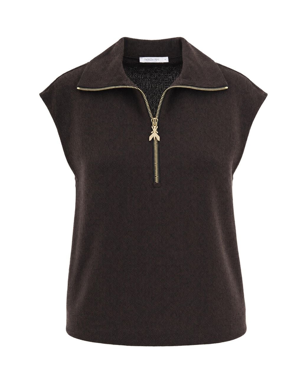 Patrizia Pepe Black Sleeveless Zip-Front Polo Top