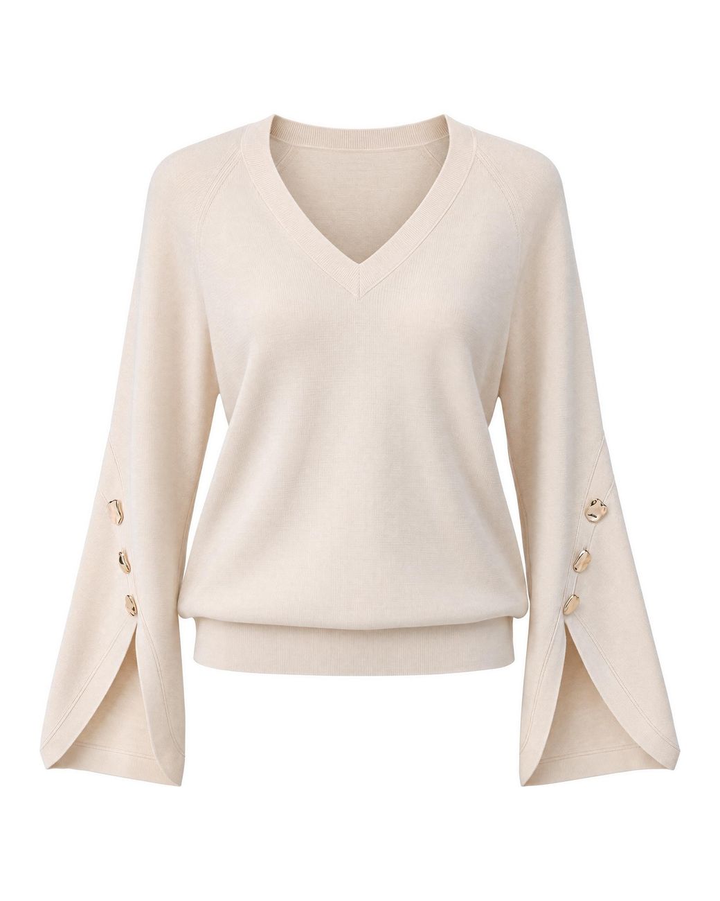 Liu Jo Natural V-Neck Sweater With Flared Sleeves