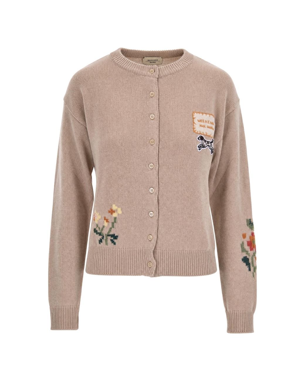 Max Mara Natural Embroidered Button-Front Cardigan