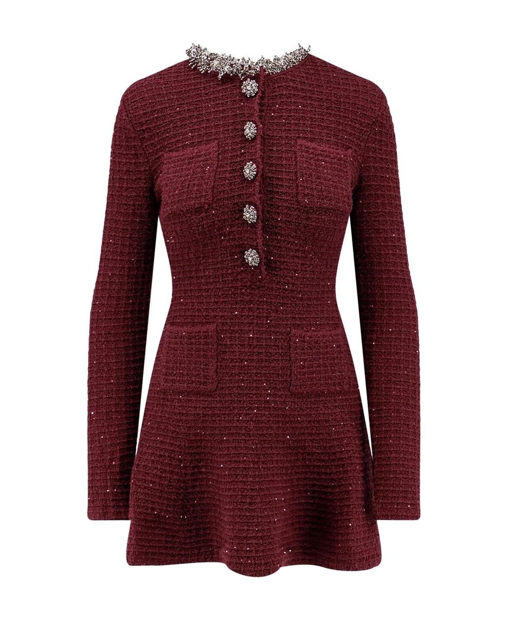 Self-Portrait Red Embellished Collar Knit Mini Dress