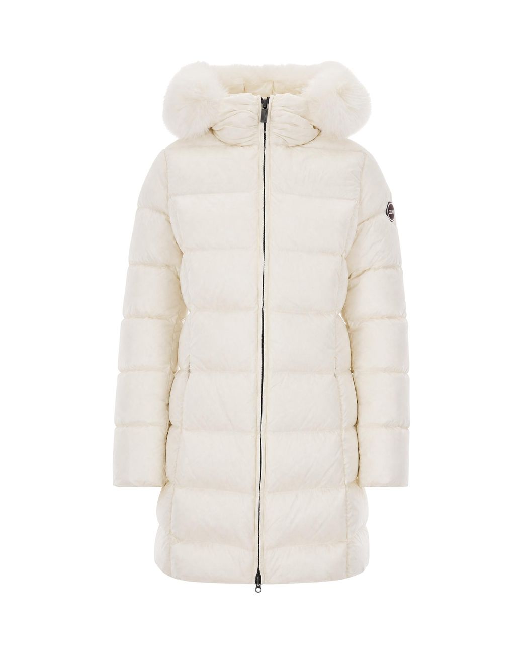 Colmar White Long Puffer Jacket With Fur Trim