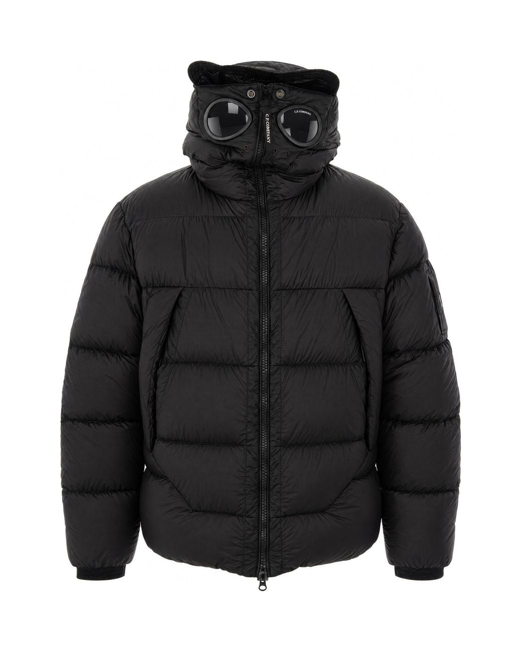 C P Company Black C. P. Company Goggle Hood Puffer Jacket for men