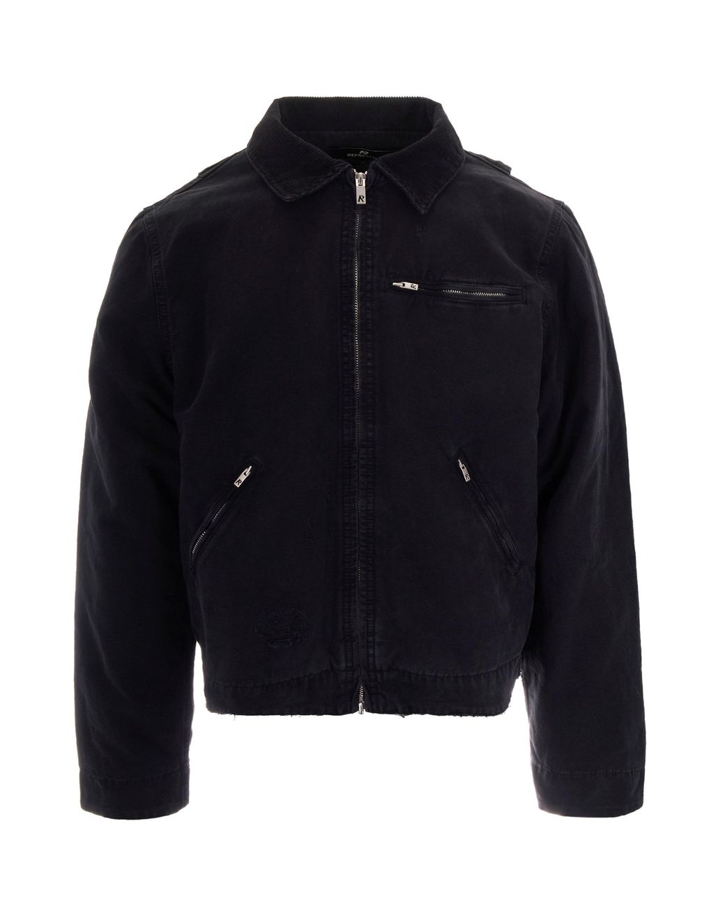Represent Blue Cropped Cotton Canvas Jacket With Zip Closure And Utility Pockets for men