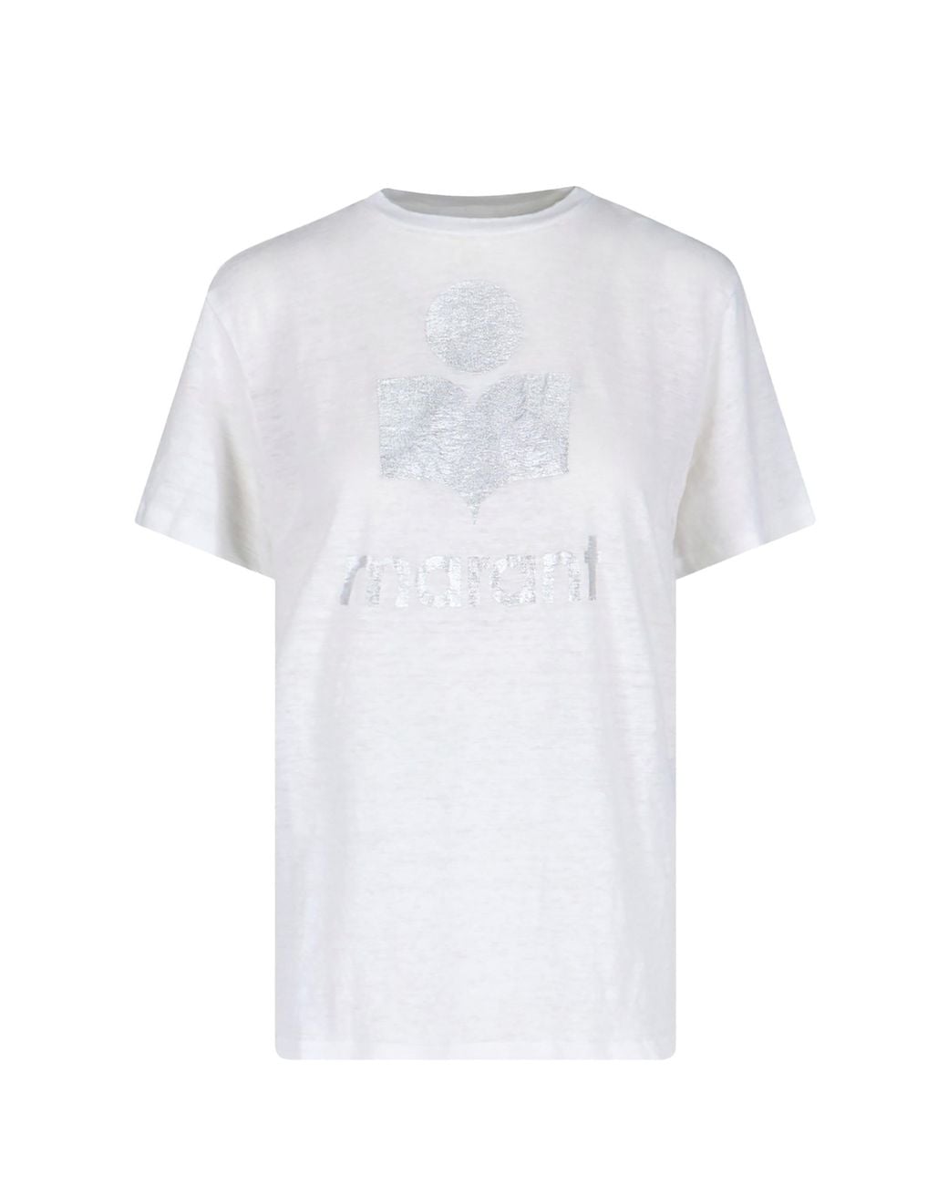 Isabel Marant White Sustainable Linen T-Shirt With Metallic Logo