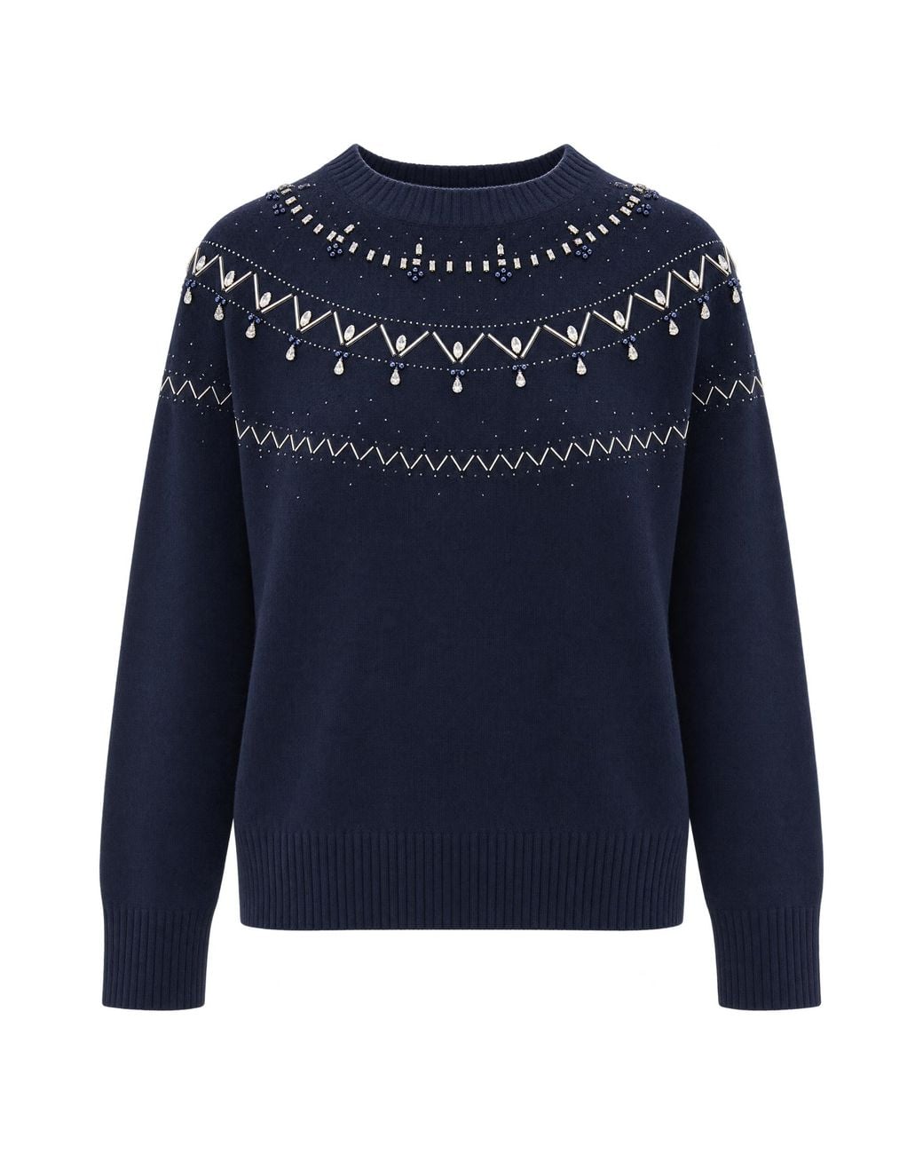 Liu Jo Blue Melange Crystal Embellished Knit Sweater