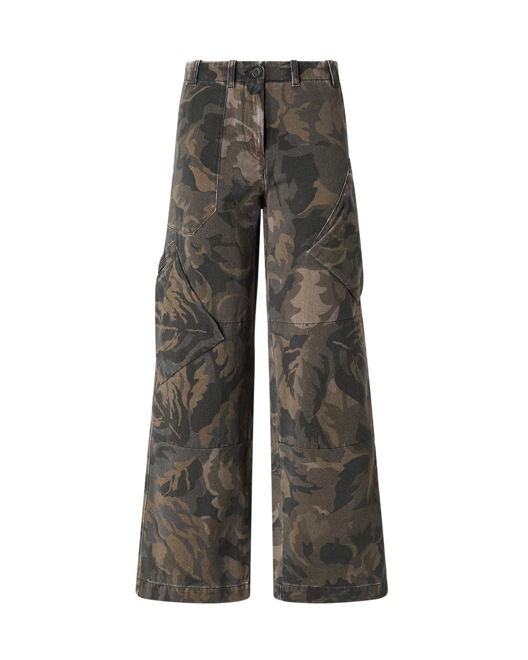 Pinko Gray Floral Camouflage Cotton Wide-Leg Pants