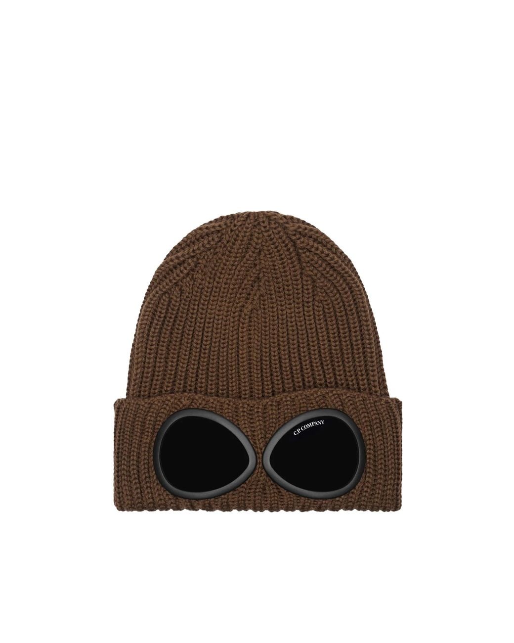 C P Company Brown Beanie Lens Wool Hat for men