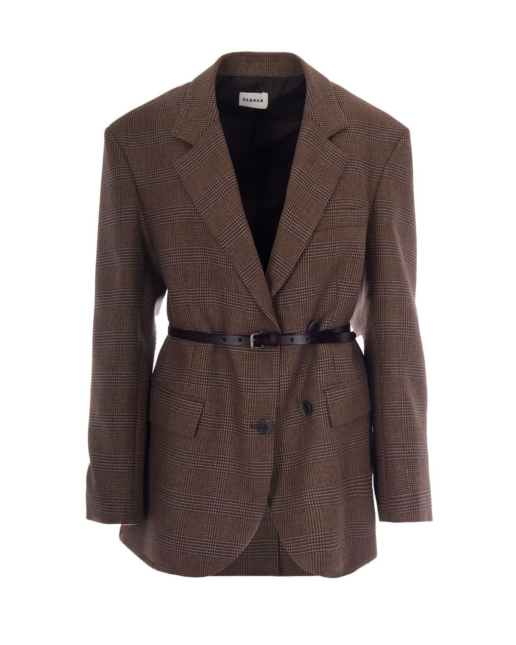 P.A.R.O.S.H. Brown Double-Breasted Checked Blazer