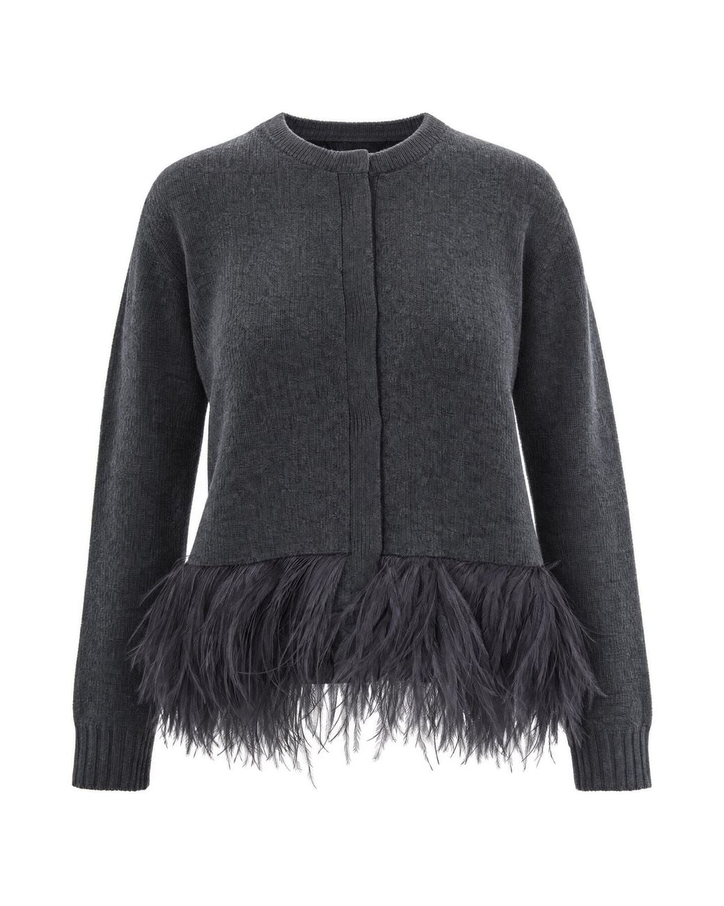 Fabiana Filippi Black Cardigan Girocollo Con Piume Ardesia