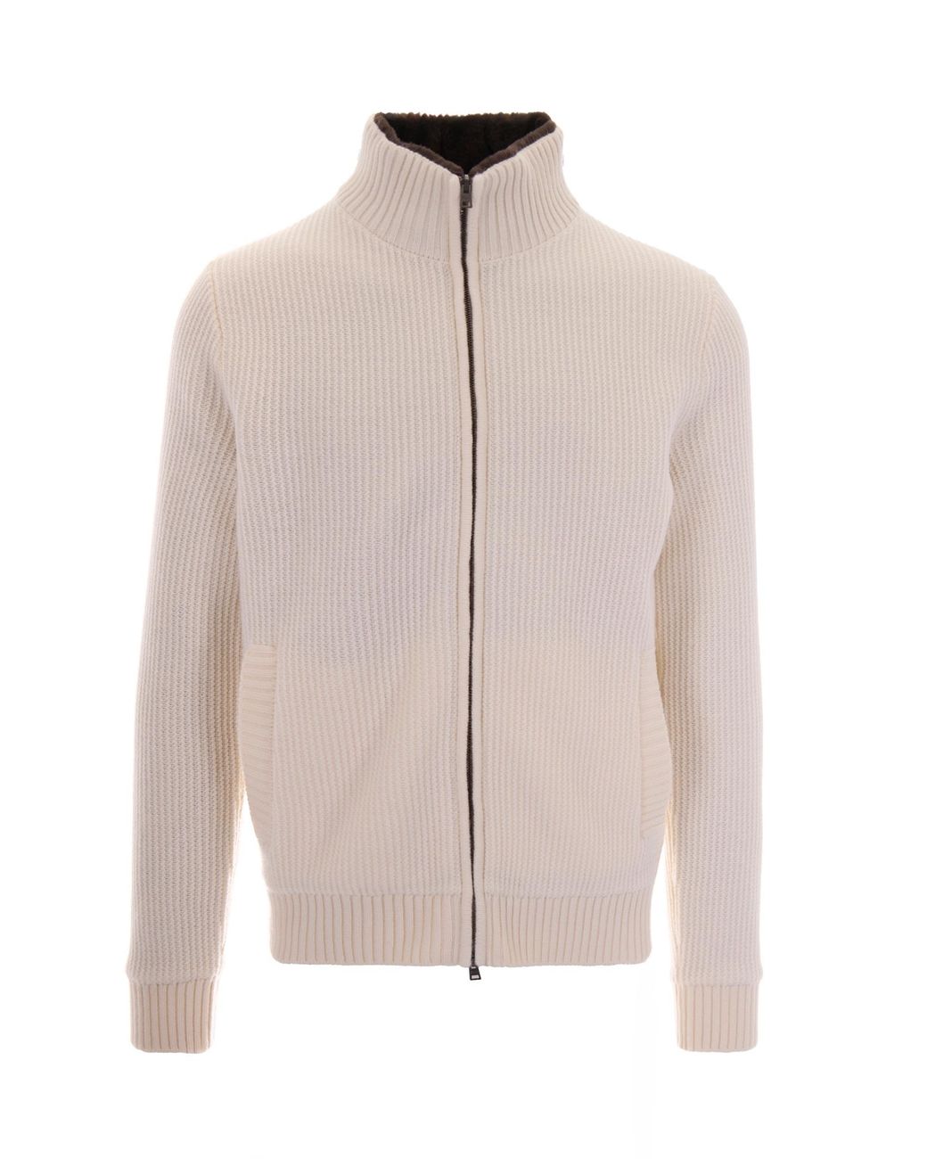 Herno Pink Full Zip Rib-Knit Wool Sweater for men