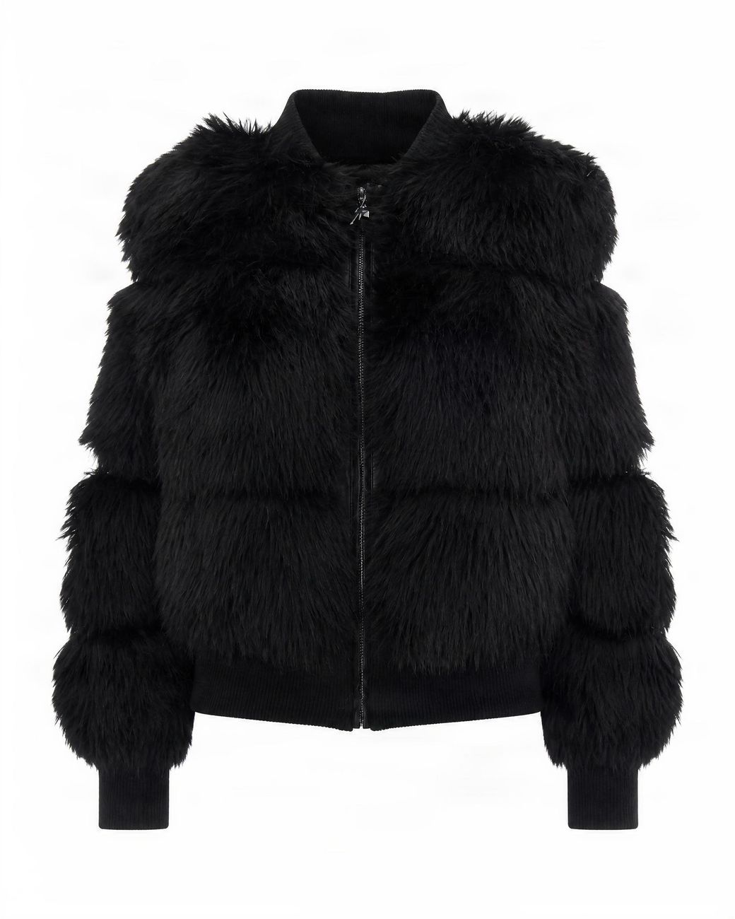 Patrizia Pepe Black Faux Fur Zip-Up Jacket