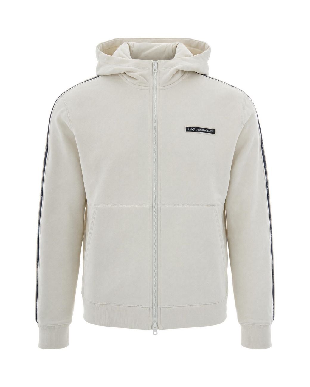 EA7 Gray Felpa Full Zip Logo Almond Milk for men