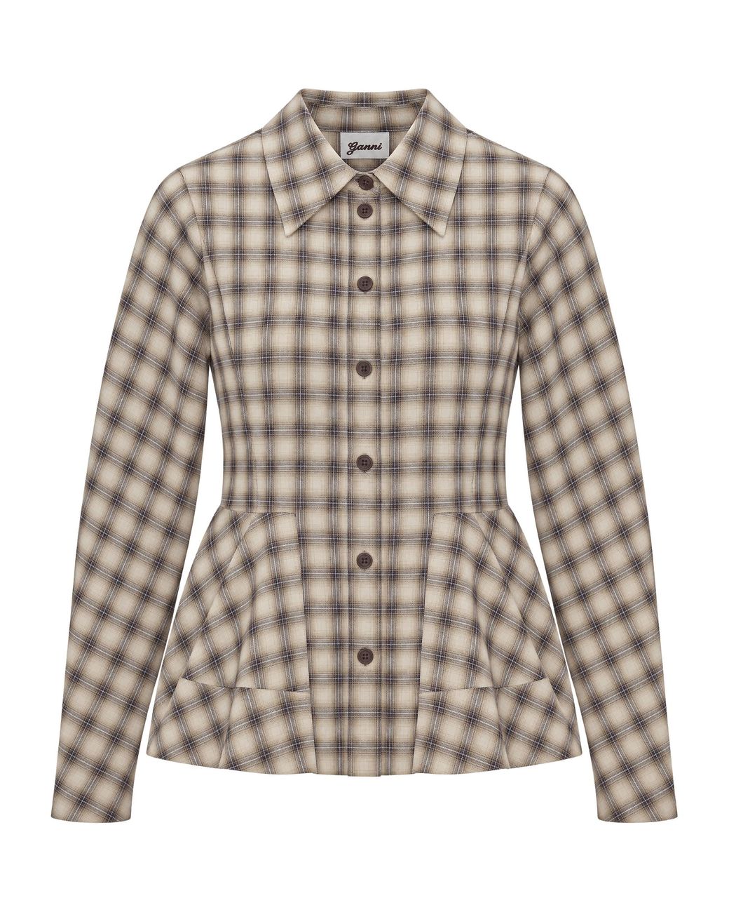 Ganni Brown Camicia Peplo Oyster