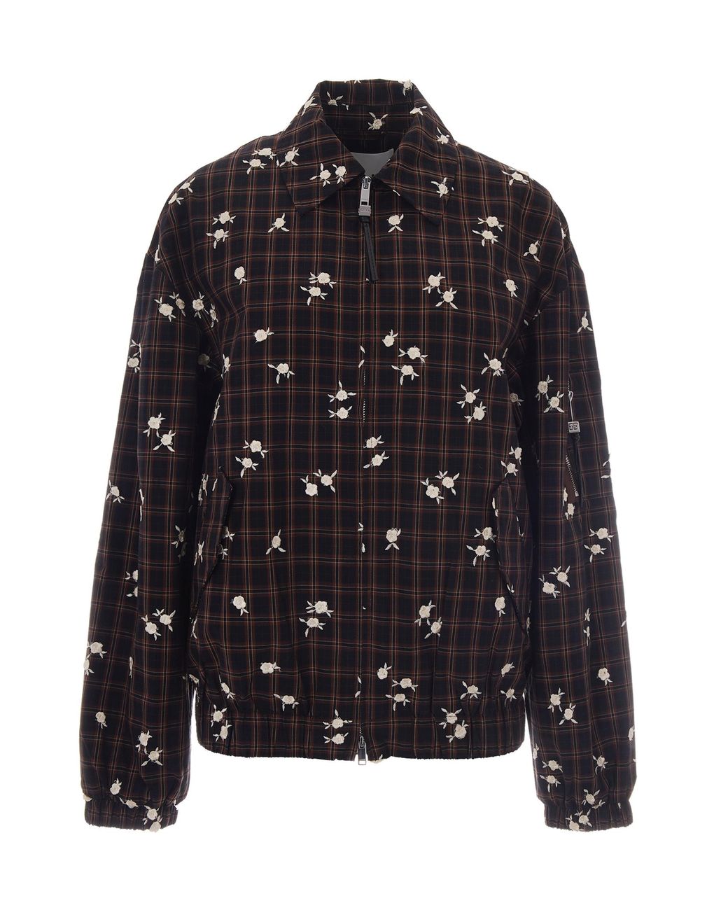 Ganni Black Floral Plaid Zip-Up Jacket