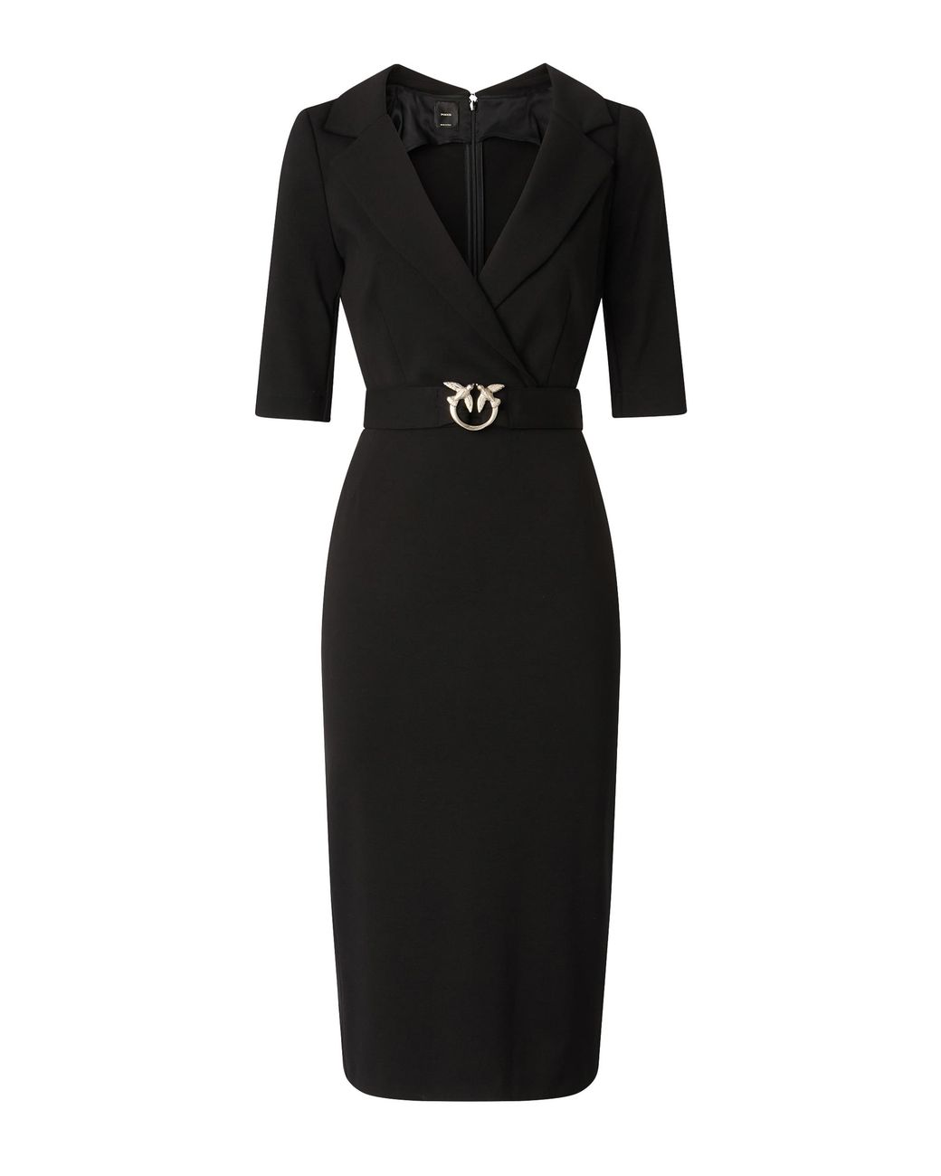 Pinko Black Fitted Midi Dress With V-Neckline And Logo Belt