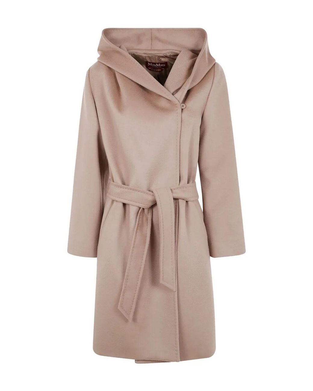 Max Mara Natural Hooded Belted Wool Coat