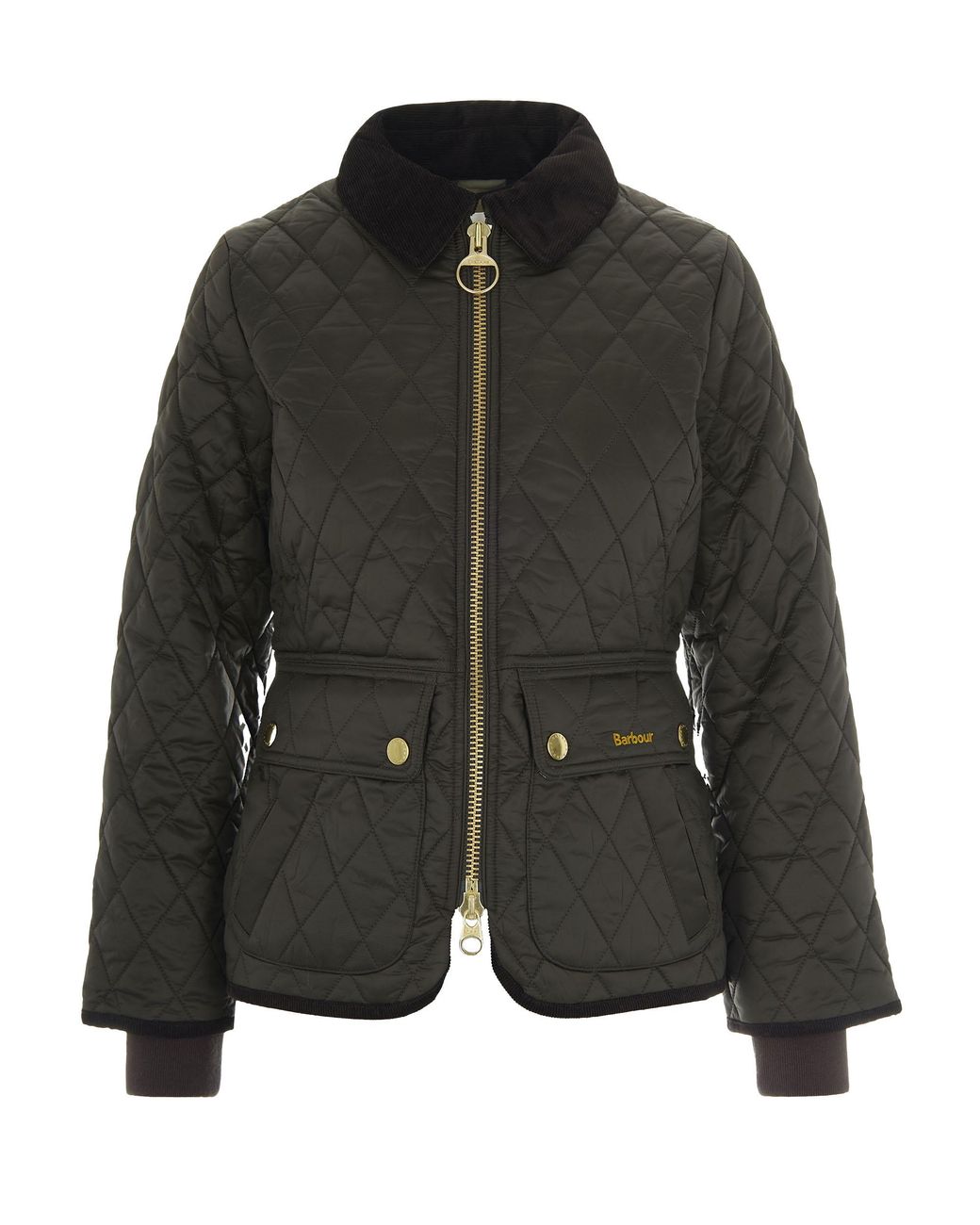 Barbour Black Quilted Zip-Front Jacket With Cord Collar