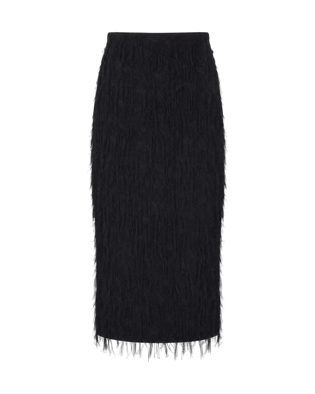 Patrizia Pepe Black Fringed Midi Skirt With Smooth Waistband