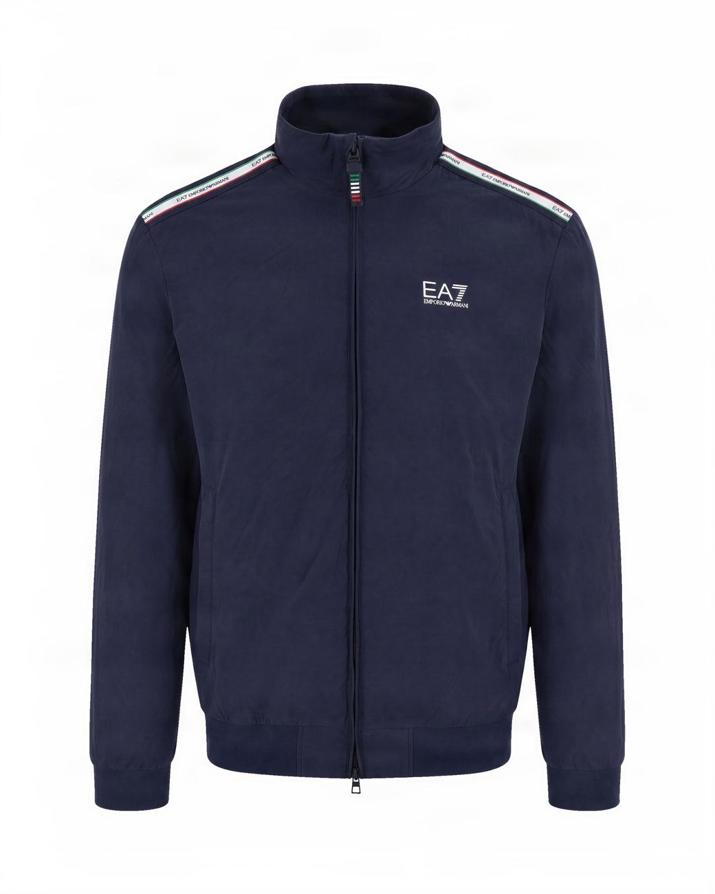 EA7 Blue Polyamide Double-Zip Stand Collar Sweatshirt for men