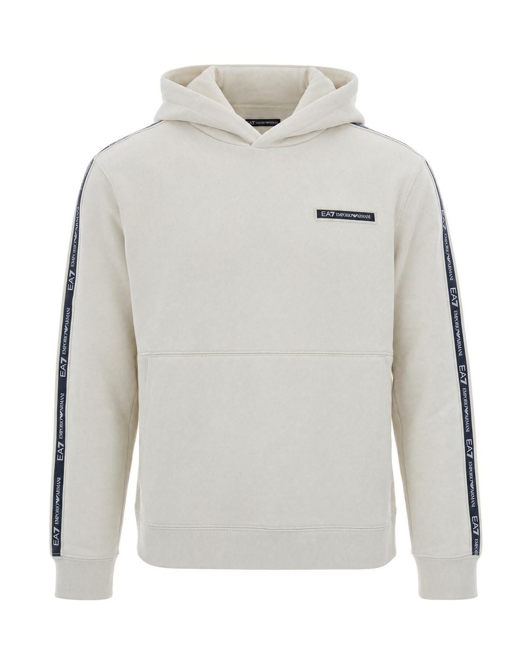 EA7 Gray Felpa Cappuccio Logo Almond Milk for men