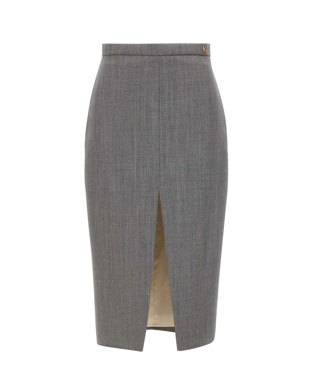 Elisabetta Franchi Gray High-Waist Front-Slit Midi Skirt