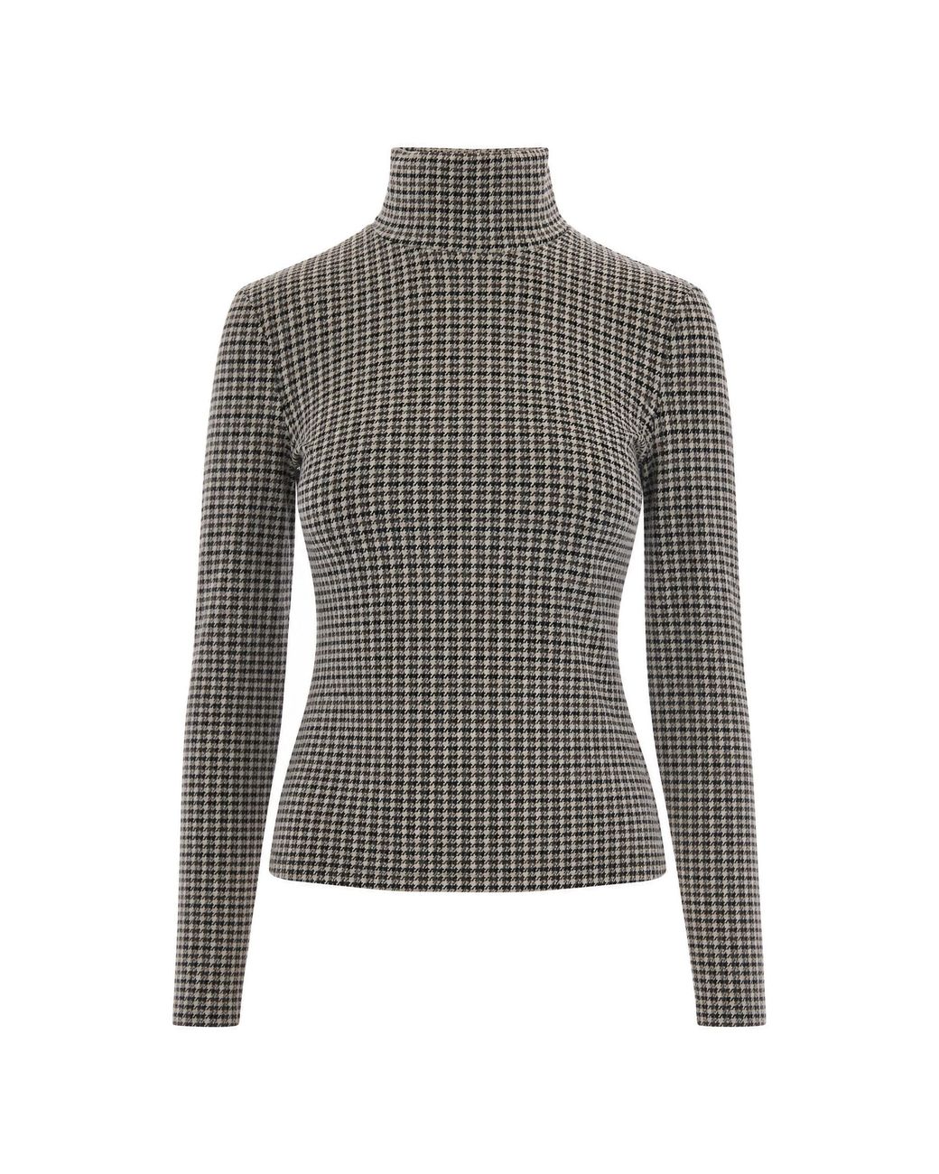 Patrizia Pepe Gray Houndstooth Stretch Viscose-Blend Turtleneck