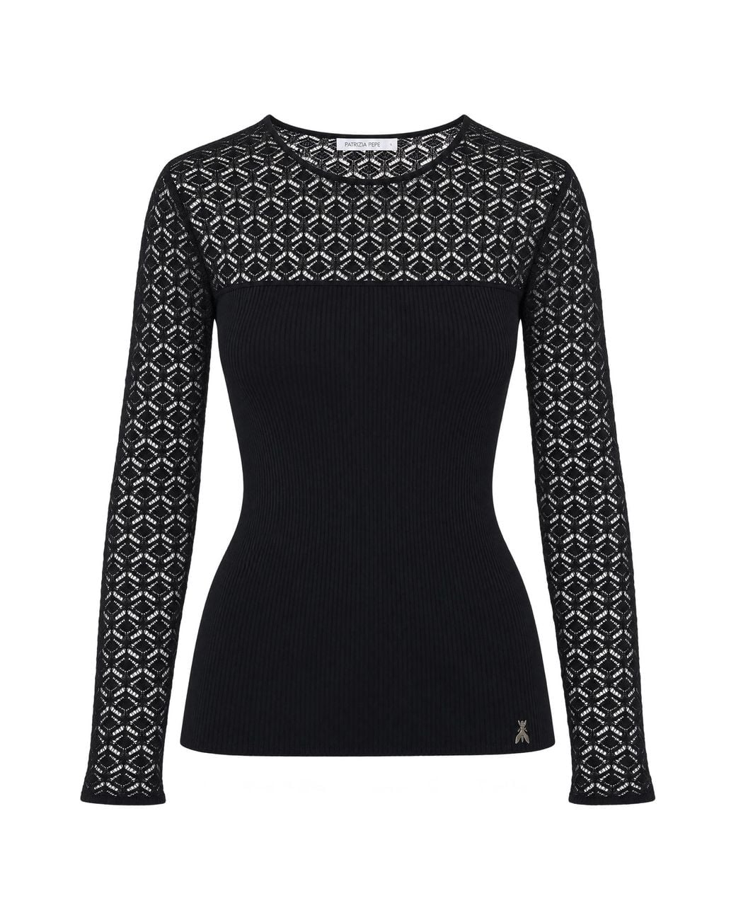 Patrizia Pepe Black Maglia Slim Effetto Pizzo Nera