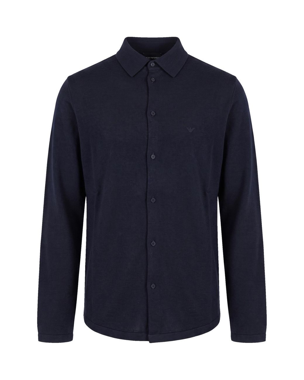 Emporio Armani Blue Virgin Wool Button-Front Knit Shirt for men