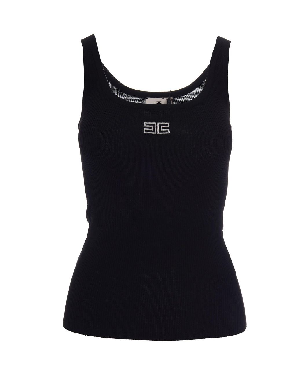 Elisabetta Franchi Black Fitted Ribbed Knit Tank Top With Tubular Edging