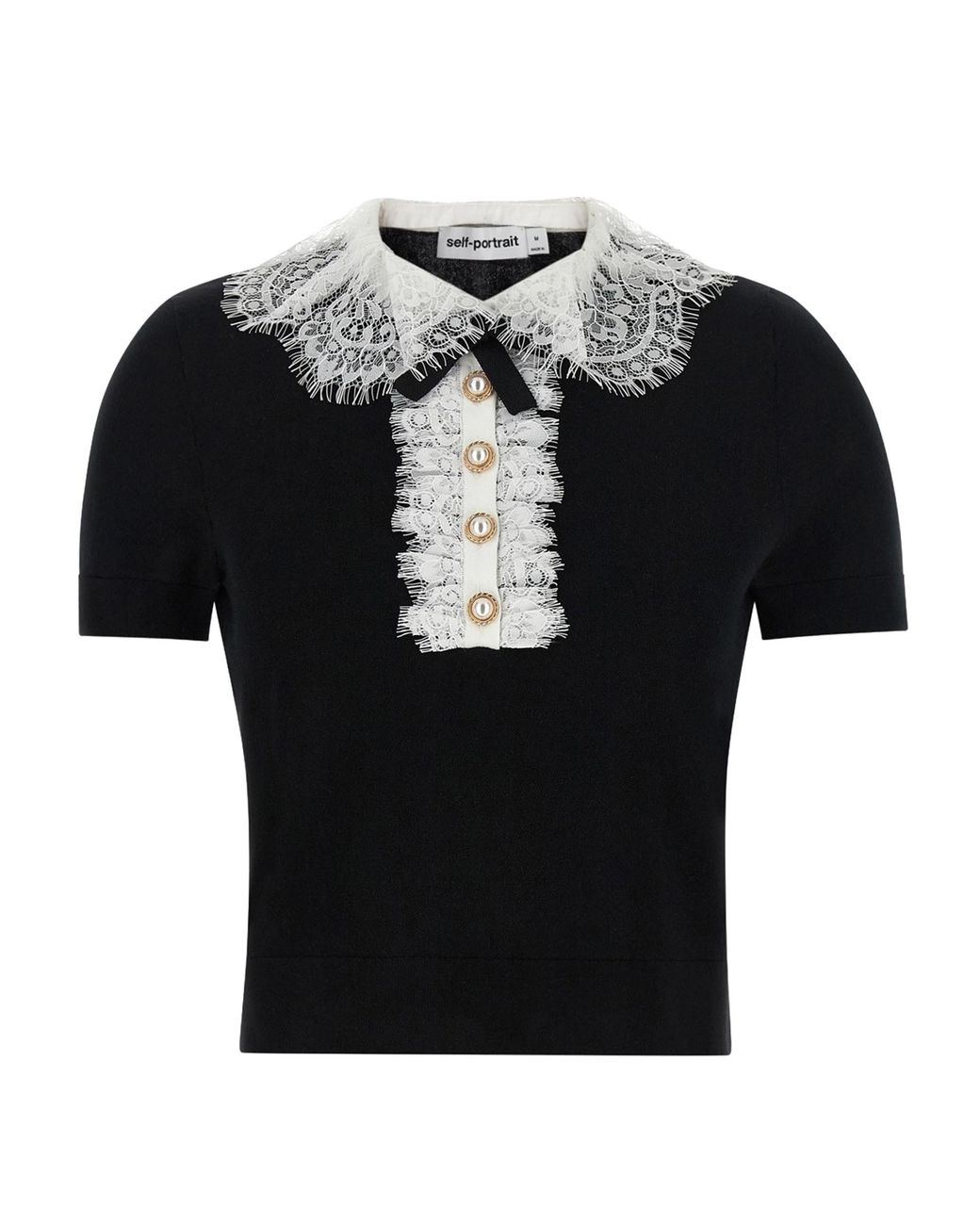 Self-Portrait Black Top With Lace Collar