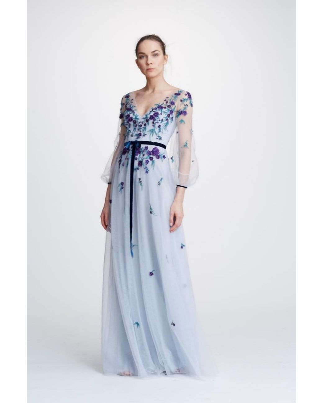 Buy Ivory Sequins Embroidered Evening Gown Online | Samyakk
