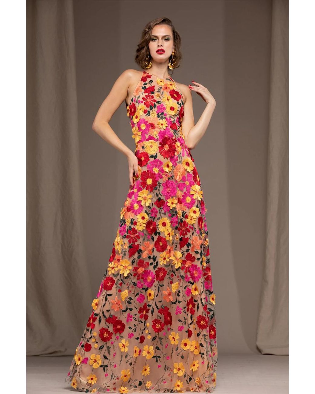 Floral Print Rainbow Georgette Evening Gown, Multicolor at best price in  Surat