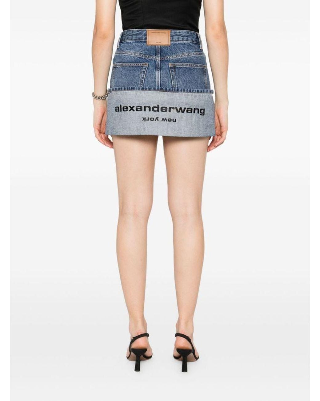 Alexander Wang Blue Light Denim Mini Skirt With Flap