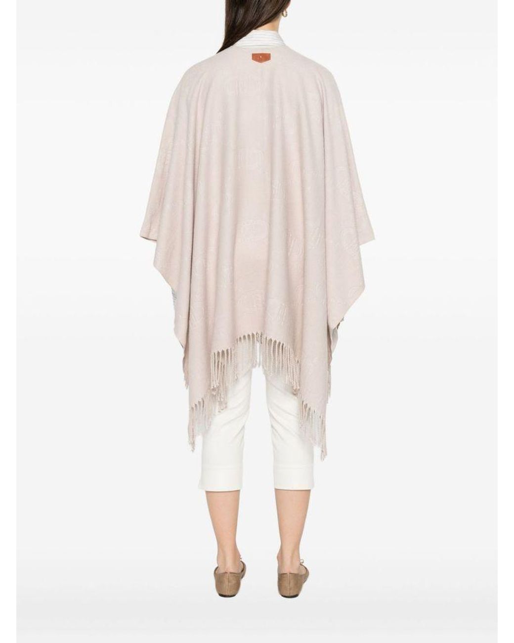 Liu Jo White Logo-Patch Fringed Poncho