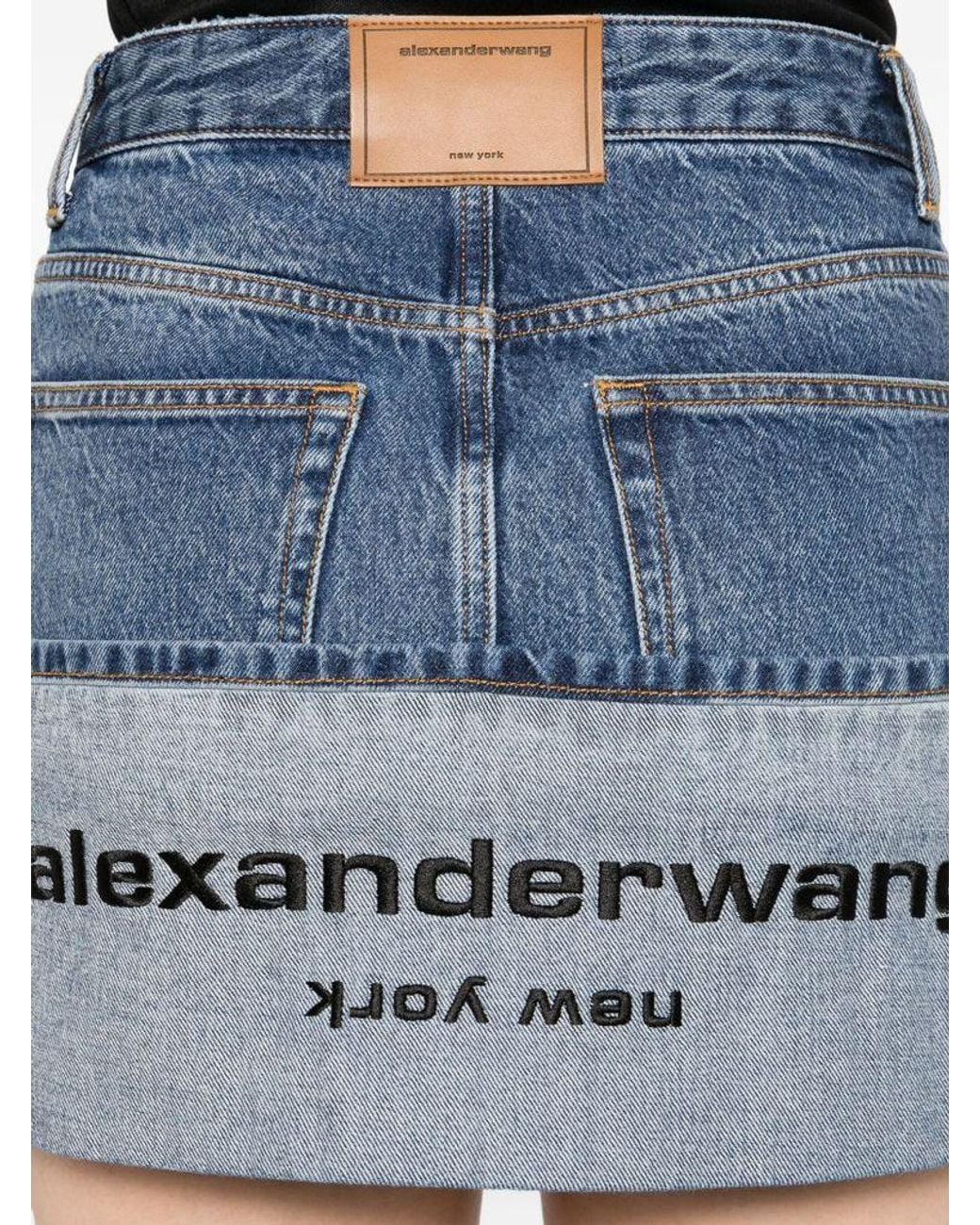 Alexander Wang Blue Light Denim Mini Skirt With Flap