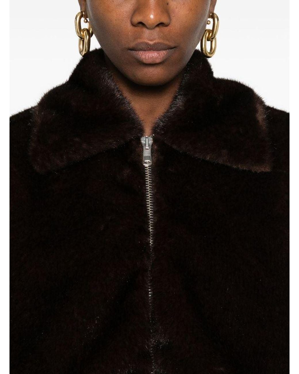 Coperni Black Faux Fur Bomber Jacket With Zip
