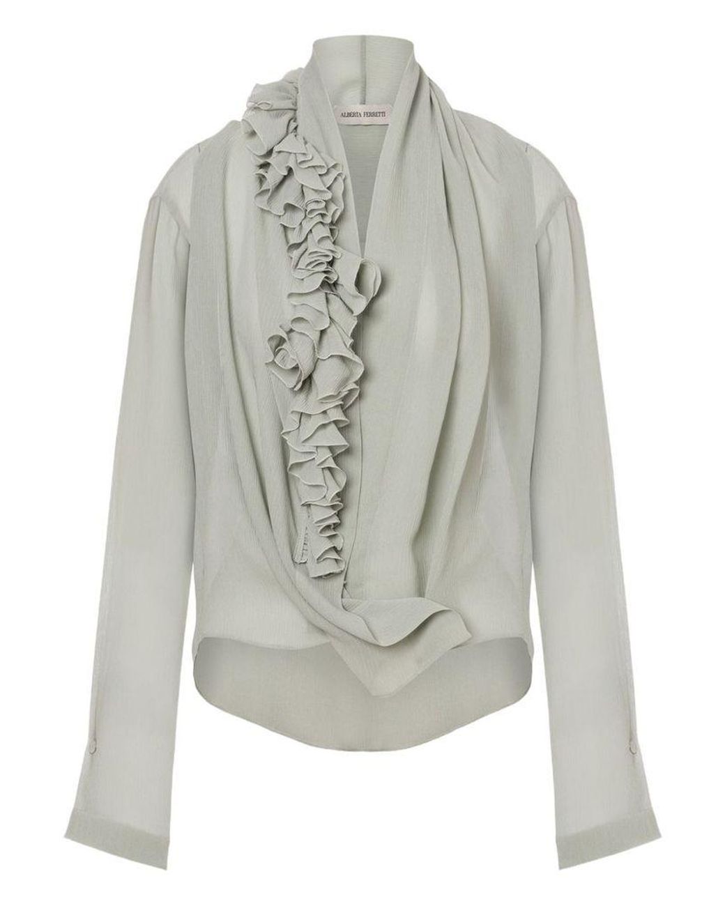 Alberta Ferretti Gray V-Neck Blouse With Ruches
