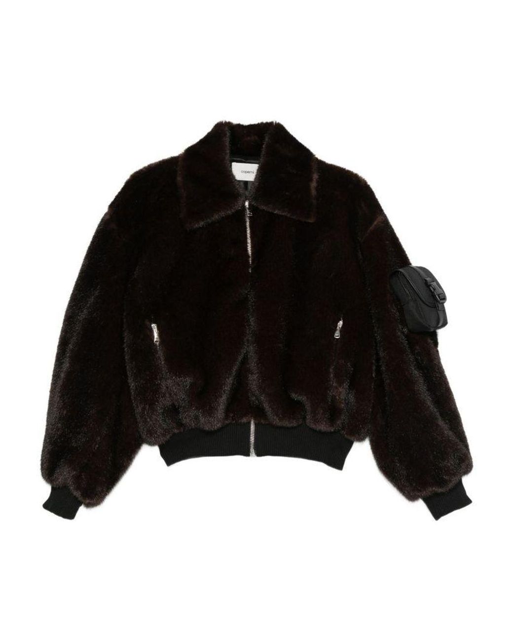 Coperni Black Faux Fur Bomber Jacket With Zip