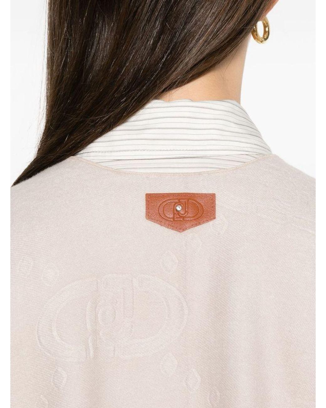 Liu Jo White Logo-Patch Fringed Poncho