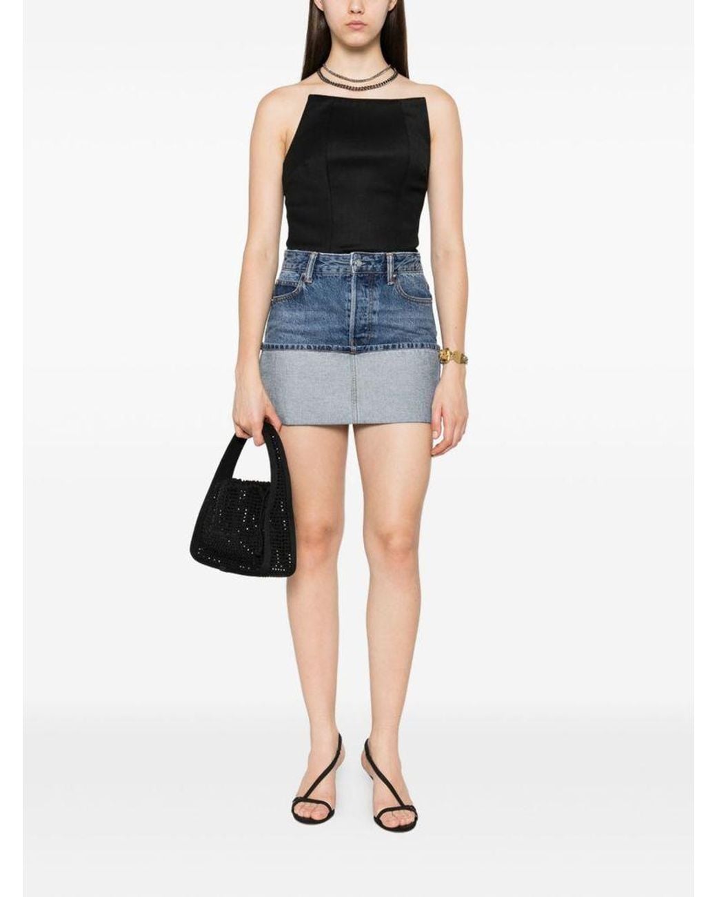 Alexander Wang Blue Light Denim Mini Skirt With Flap
