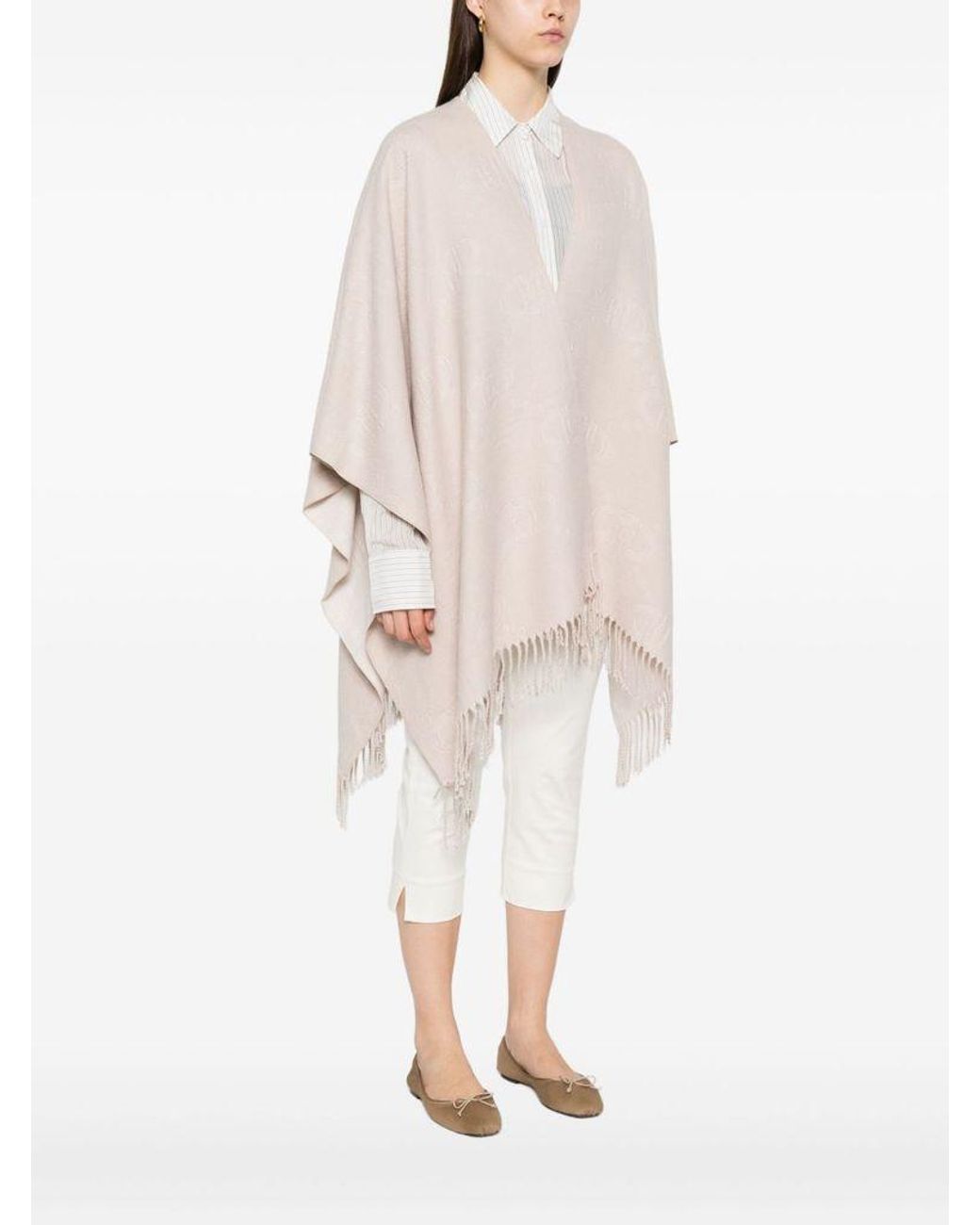 Liu Jo White Logo-Patch Fringed Poncho