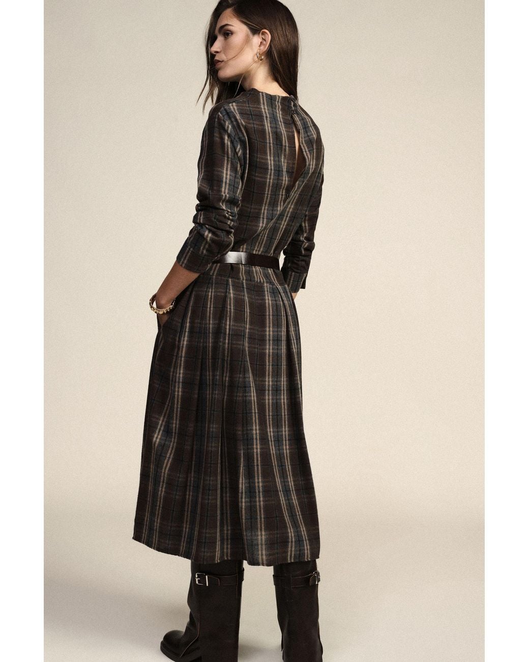 Robe Midi À Carreaux Avec Ceinture Et Manches Longues Dixie en coloris Black