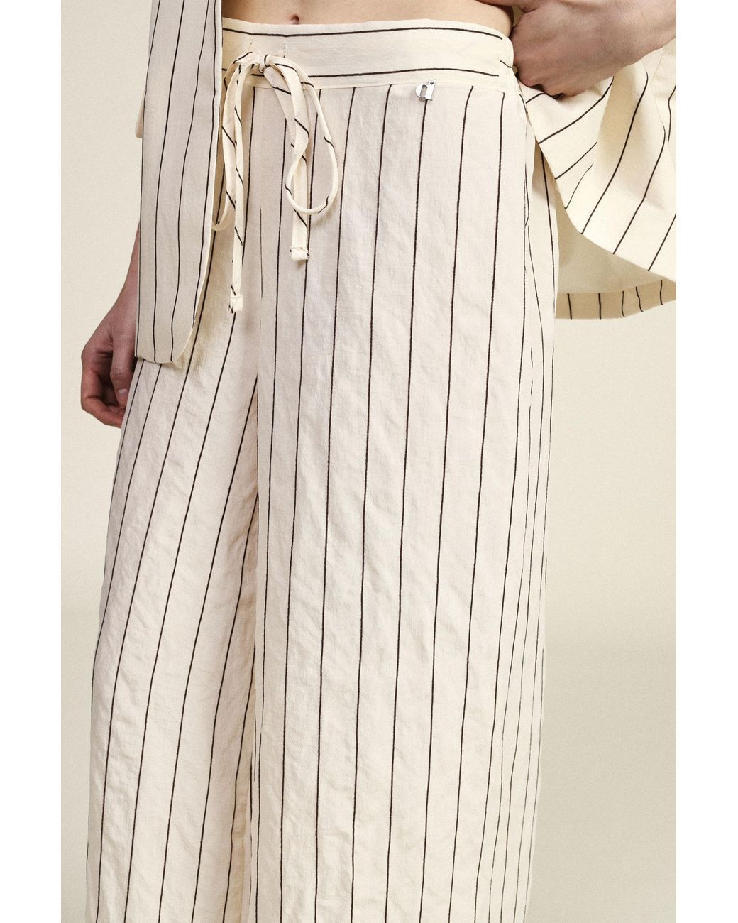 Pantalon Palazzo À Rayures Taille Haute Avec Ceinture Dixie en coloris White
