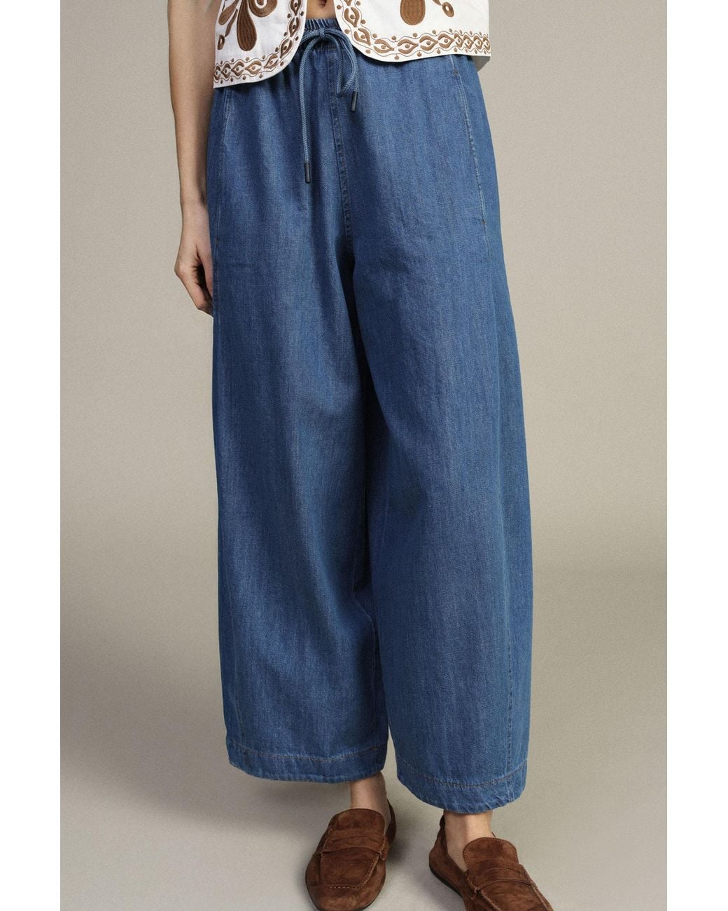 Pantalon Palazzo Large Taille Haute À Cordon Dixie en coloris Blue