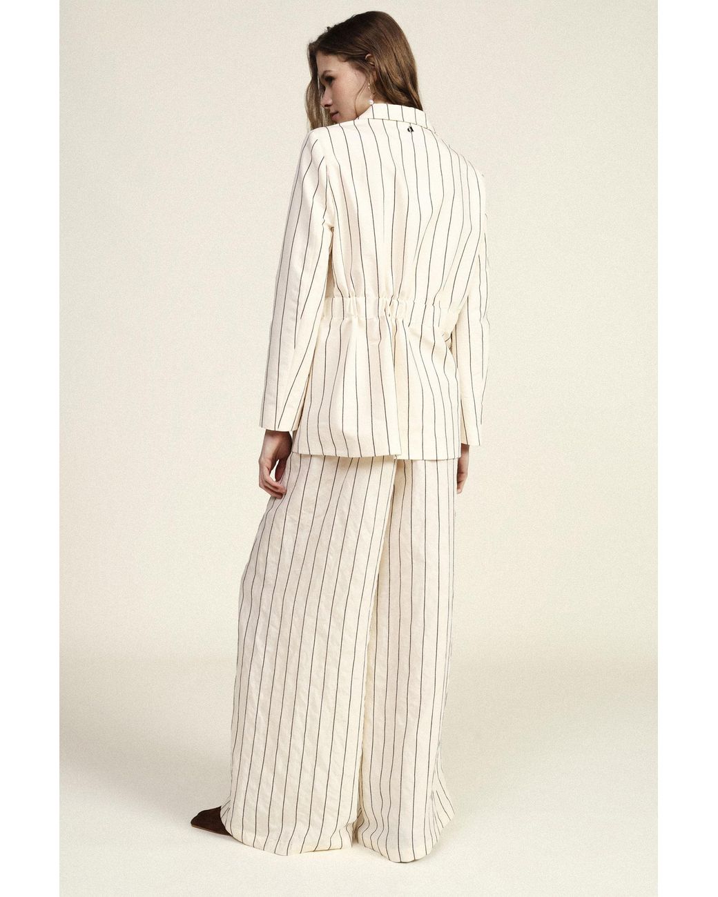 Pantalon Palazzo À Rayures Taille Haute Avec Ceinture Dixie en coloris White