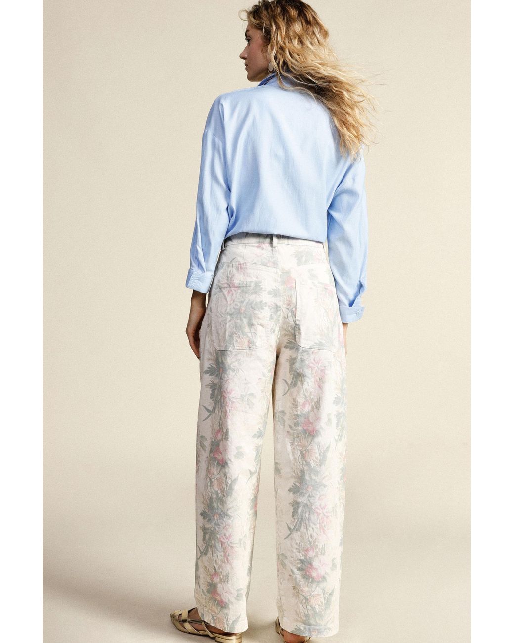 Pantalon Palazzo Imprimé Fleuri Taille Haute Dixie en coloris White