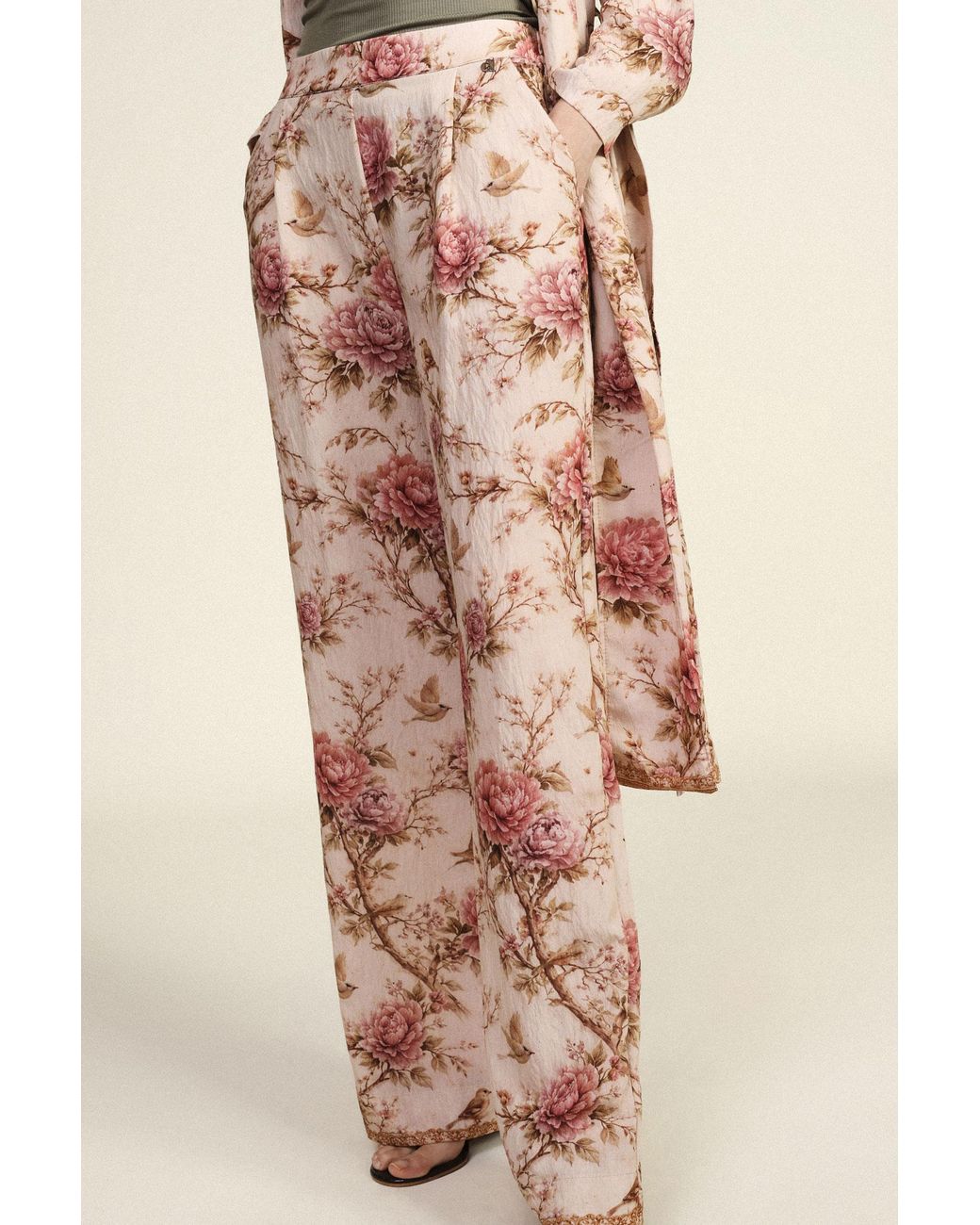 Pantalon Palazzo Imprimé Fleuri Taille Haute Dixie en coloris Pink