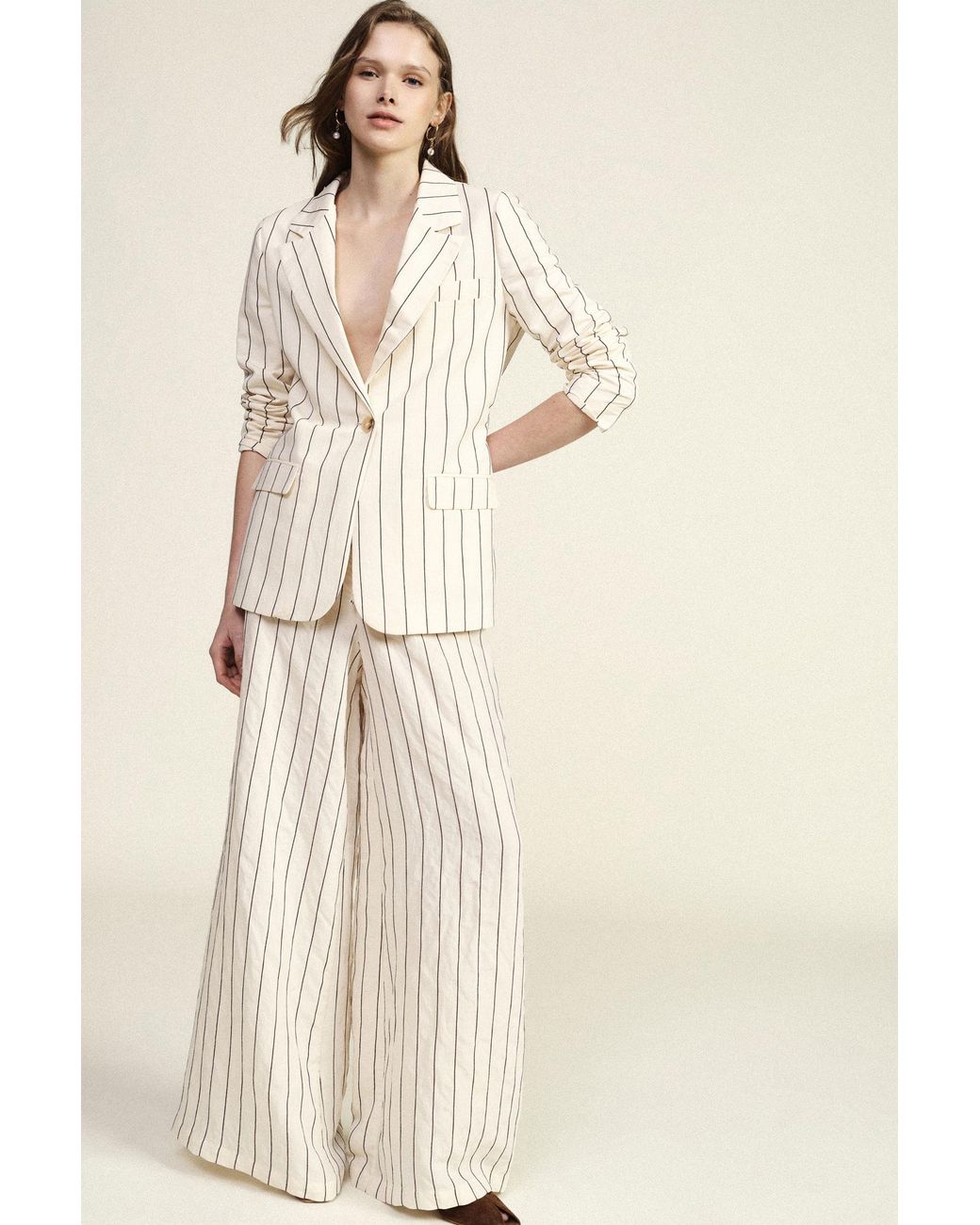 Pantalon Palazzo À Rayures Taille Haute Avec Ceinture Dixie en coloris White